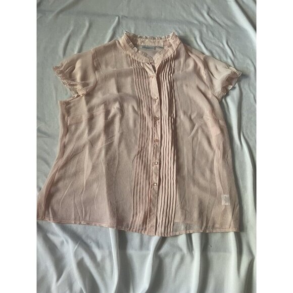 Worthington Womens Light Pink Sheer Button-Up Blouse With Ruffle Collar & Pintuc - Picture 8 of 12